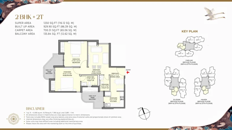 Eldeco Echoes of Eden 2 BR + 2T floor plan preview