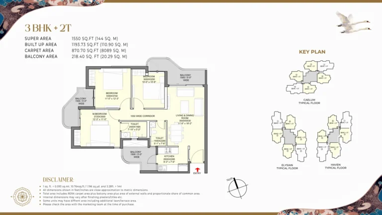 Eldeco Echoes of Eden 3 BR + 2T floor plan preview