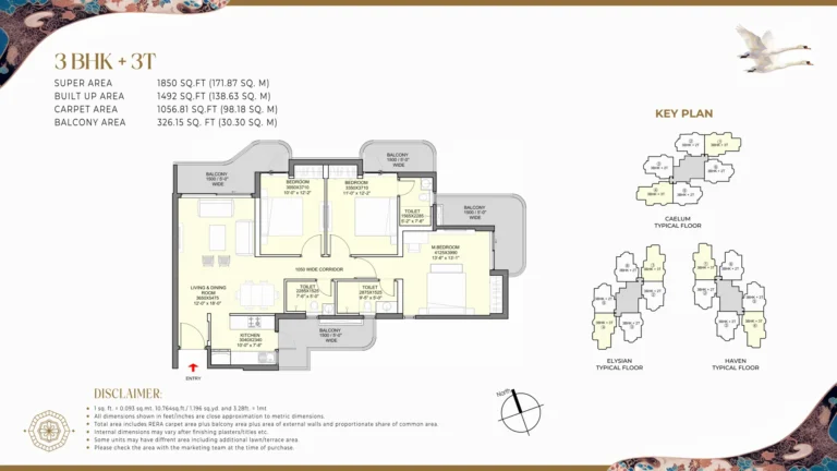 Eldeco Echoes of Eden 3 BR + 3T floor plan preview