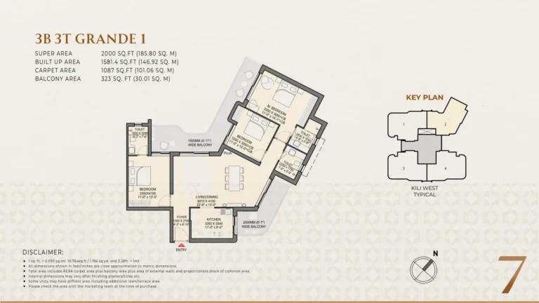 Eldeco 7 Peaks Residences 3 BR + 3T · Grande 1 floor plan preview