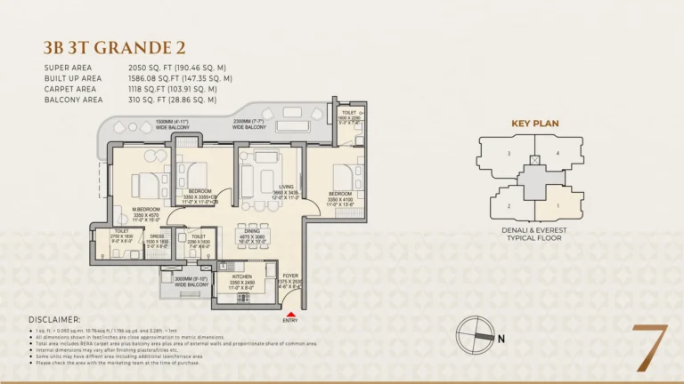 Eldeco 7 Peaks Residences 3 BR + 3T · Grande 2 floor plan preview