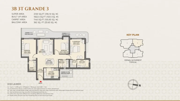 Eldeco 7 Peaks Residences 3 BR + 3T · Grande 3 floor plan preview